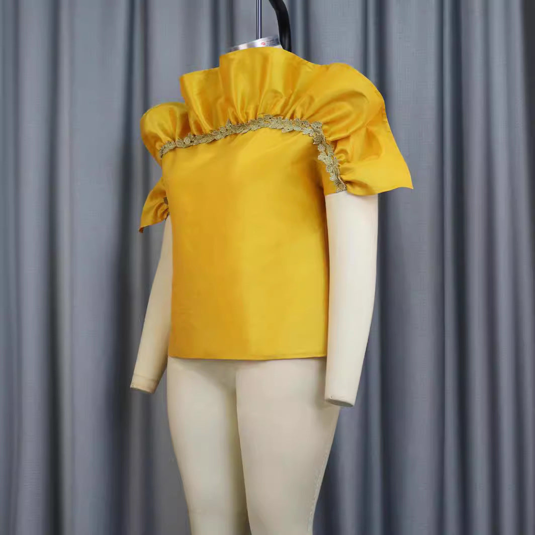 Damen Elegantes Oberteil mit voluminösen Puffärmeln und zarten Spitzenakzenten Drune