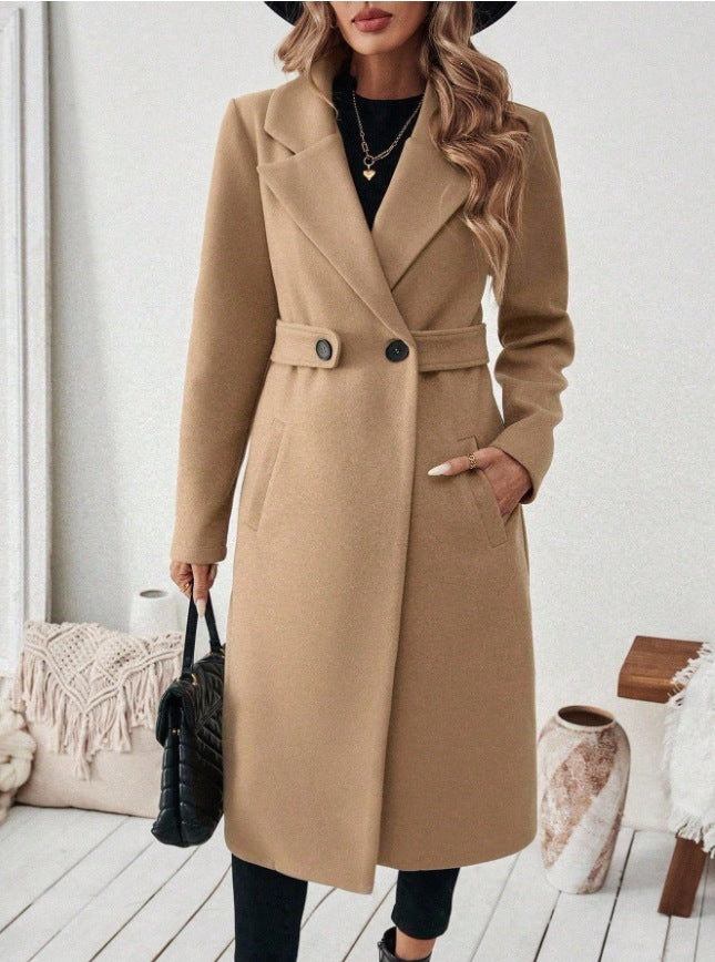 Damen Longline-Mantel mit Reverskragen und Pattentaschen-Detail Drune