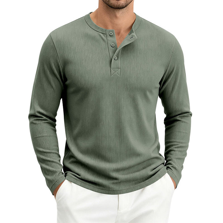Herren Henley-Langarmshirt aus Soft-Waffeljersey mit leichtem Stretch und flacher Knopfleiste Drune