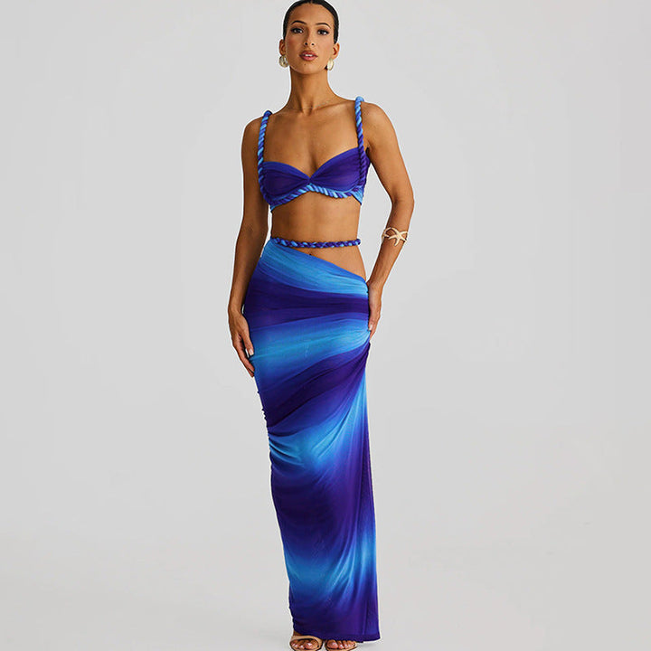 Damen Oberteil und Maxi Rock Set Drune