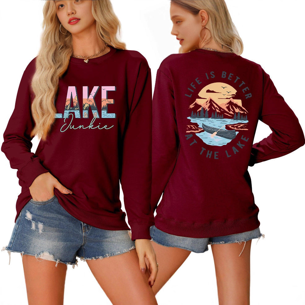 Damen Langarmshirt mit kreativem Lake-Motiv und lässiger Passform Drune