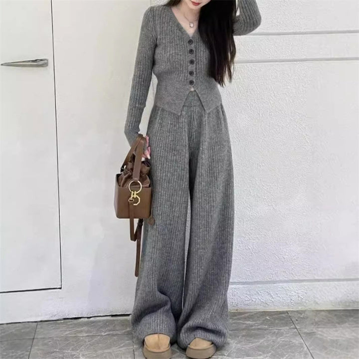 Damen Strickanzug mit Knopfdetails und lässigem Schnitt Drune
