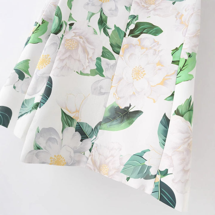 Damen nan floral bedruckter Longblazer mit Reverskragen und Leistentaschen Drune