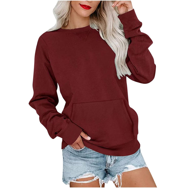 Damen Lockeres Sweatshirt mit Rundhalsausschnitt und Kängurutasche Drune