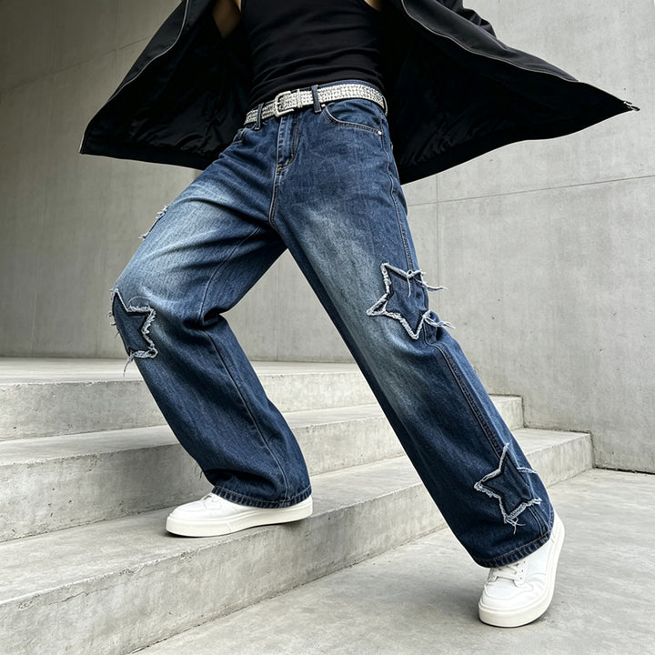 Herren Modische Weit geschnittene Jeans mit Sternen-Dekor Drune