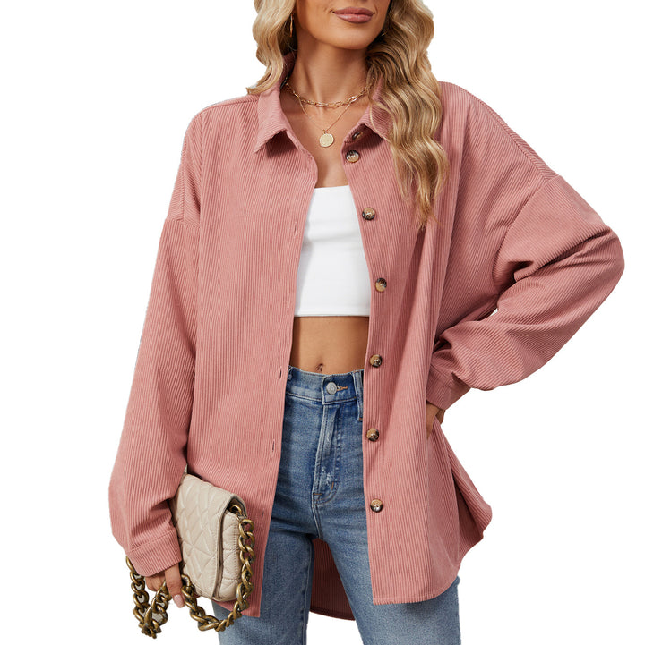 Damen Oversized Cordhemdjacke mit Druckknöpfen Drune
