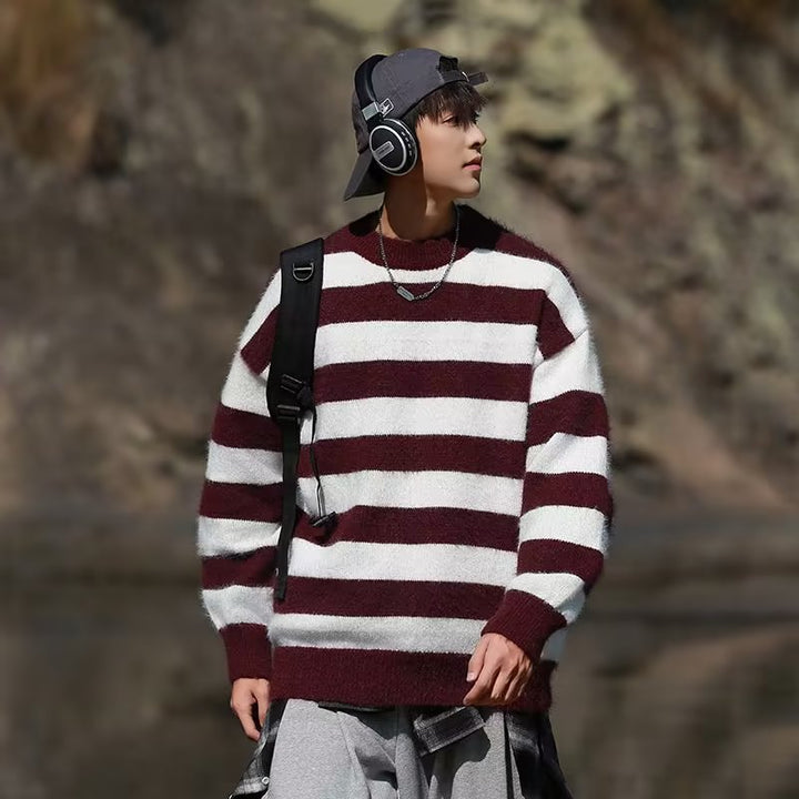 Herren modischer Strickpullover mit lässigem Streifenmuster und Oversized-Schnitt Drune