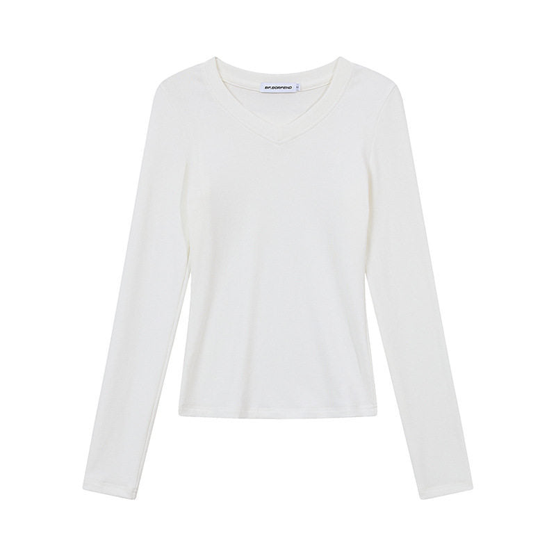 Damen Langarmshirt mit V-Ausschnitt und tailliertem Slim-Fit Drune