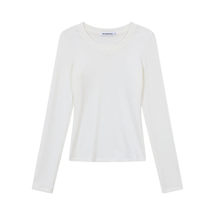 Damen Langarmshirt mit V-Ausschnitt und tailliertem Slim-Fit Drune
