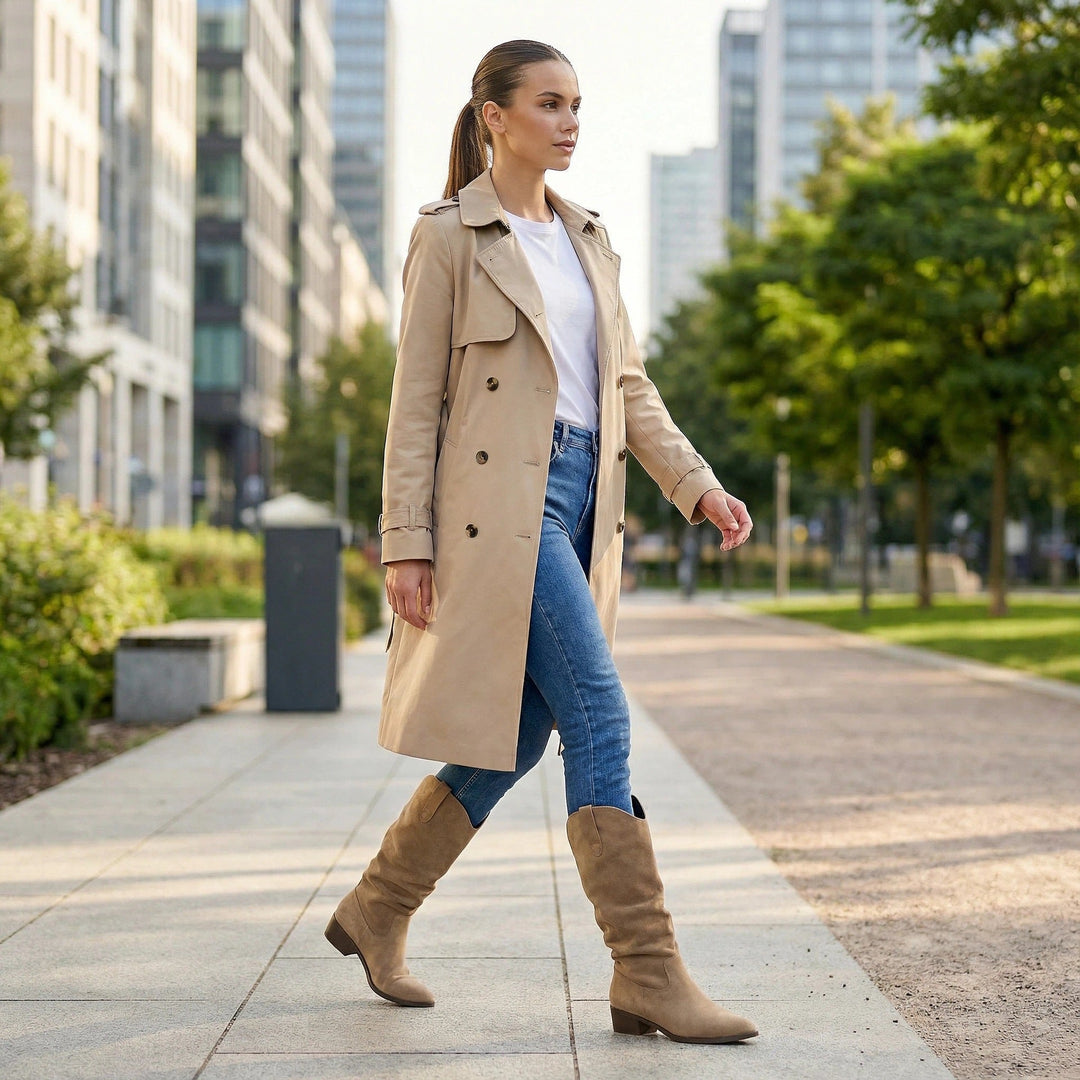 Damen Elegante Wildleder-Stiefel mit leichtem Stretch-Schaft Drune