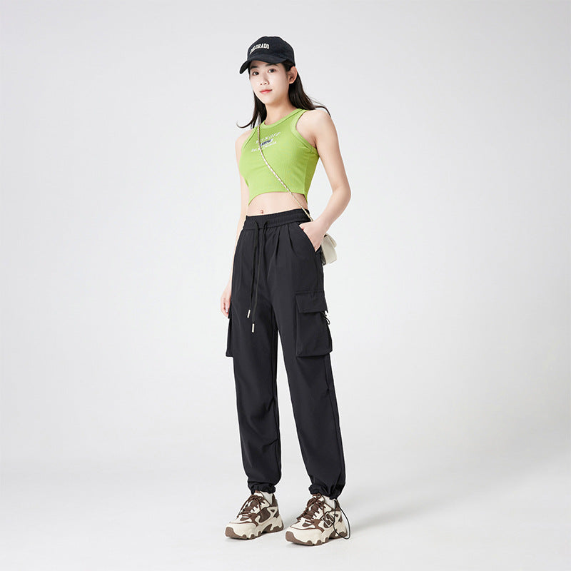 Damen Cargohose im Outdoor-Stil mit Kordelbund, großen Seitentaschen und verstellbarem Saum Drune