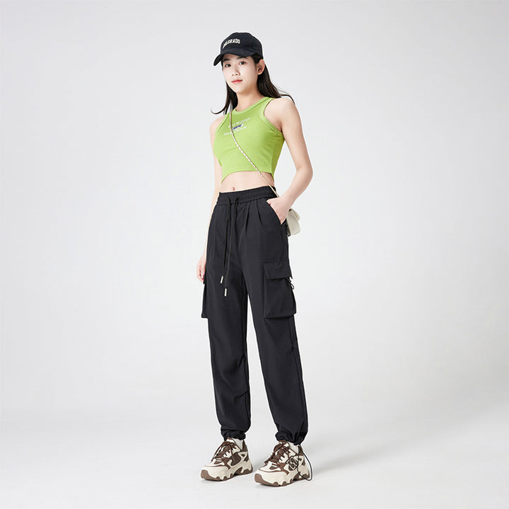 Damen Cargohose im Outdoor-Stil mit Kordelbund, großen Seitentaschen und verstellbarem Saum Drune