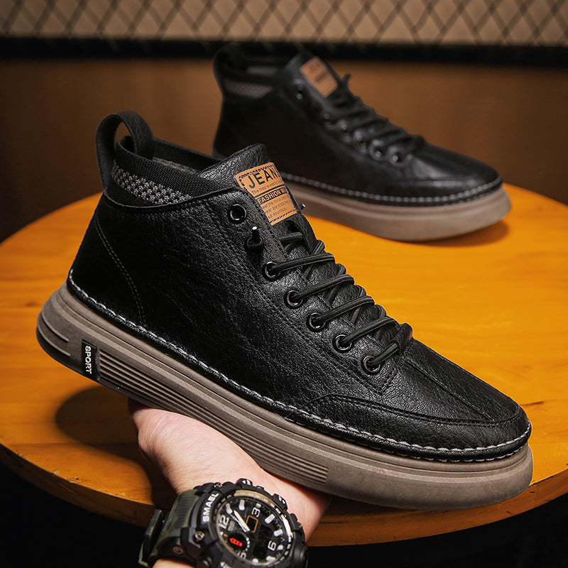 Damen Hohe Sneakers aus echtem Leder mit robustem Profil und dämpfender Sohle Drune