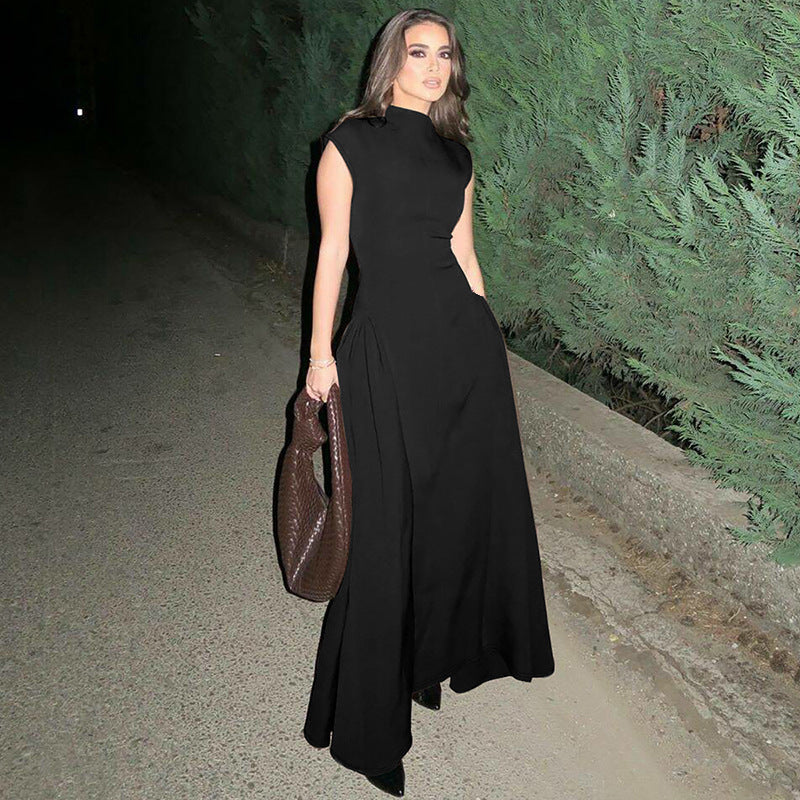 Damen Hochwertiges Maxikleid mit elegantem Stehkragen und seitlichem Schlitz Drune