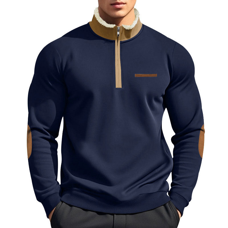 Herren nan Halbzip-Troyer mit Teddyfleece-Kragen und Leder-Ellbogenpatches Drune