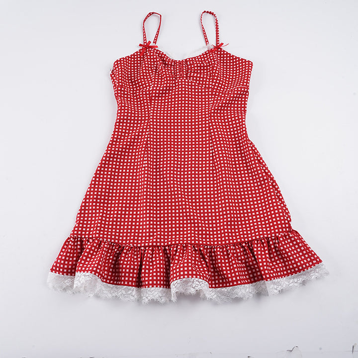 Damen Sommerkleid mit Rüschen und fröhlichem Karomuster Drune