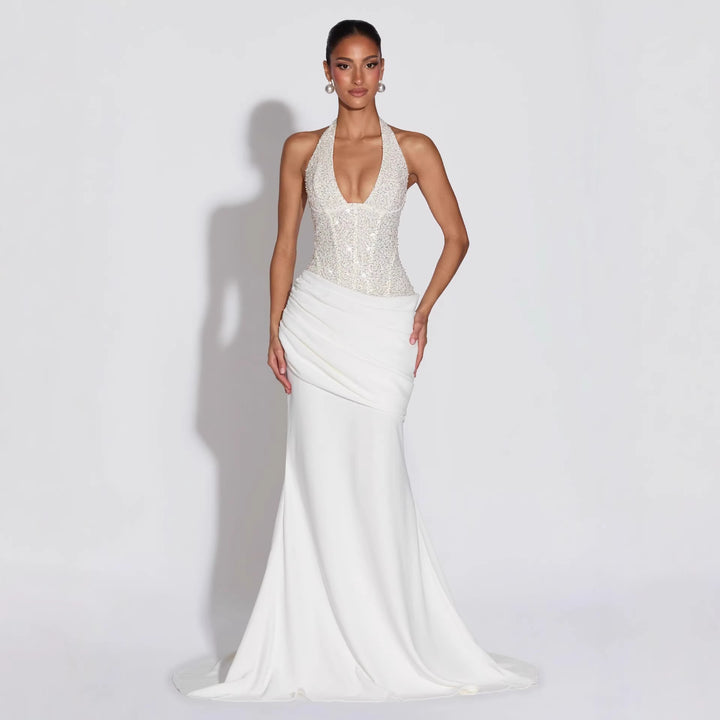 Damen Elegantes Abendkleid mit schimmerndem Oberteil und fließendem Rock Drune