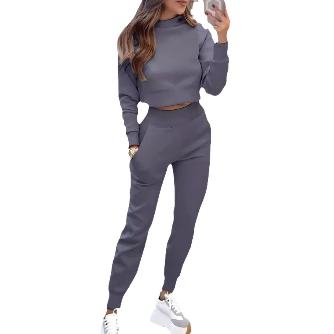 Damen sportliches Set aus kuscheligem Baumwollmaterial mit stylischem Cropped-Oberteil und elastischem Bund Drune