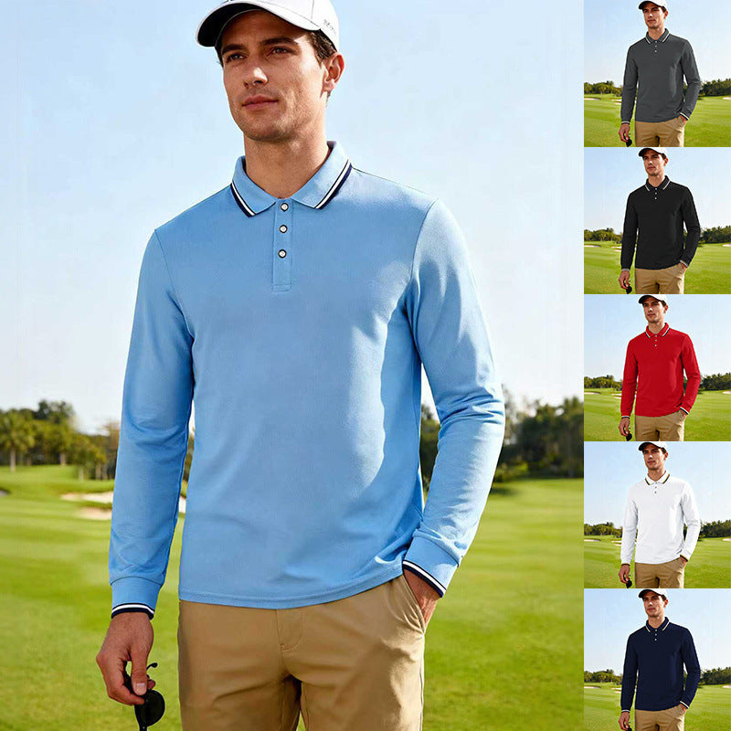 Herren Langärmeliges Performance-Golfpoloshirt mit Kontrastkragen Drune