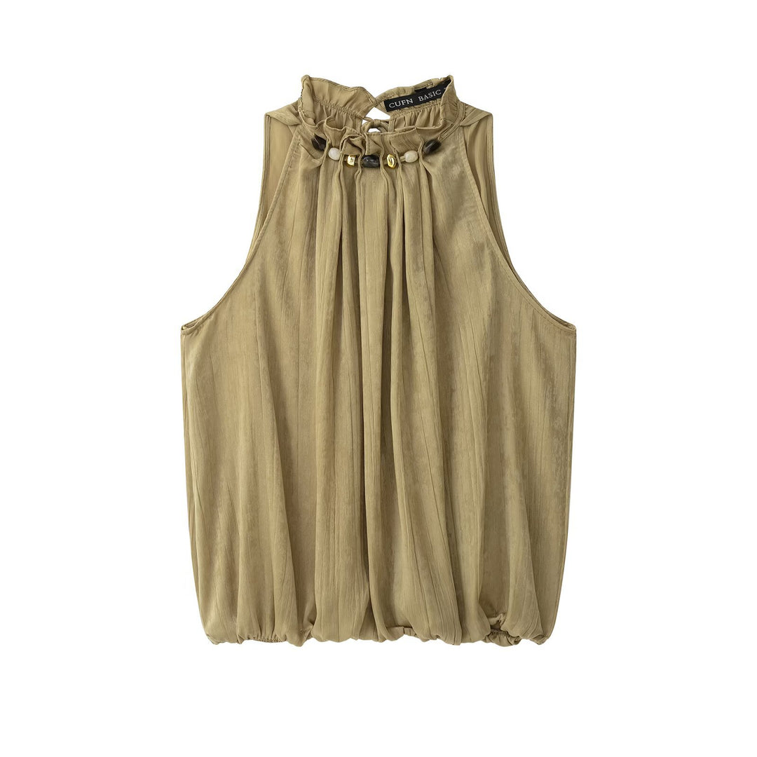 Damen Weite Crinkle-Hose mit Gummibund, Seitentaschen und Bindebündchen Drune