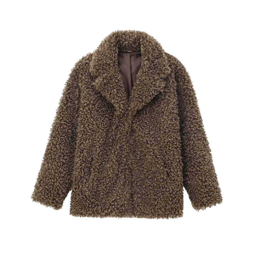 Damen 70+ kuscheliger Teddy‑Mantel mit Reverskragen und weichem Kunstfell Drune
