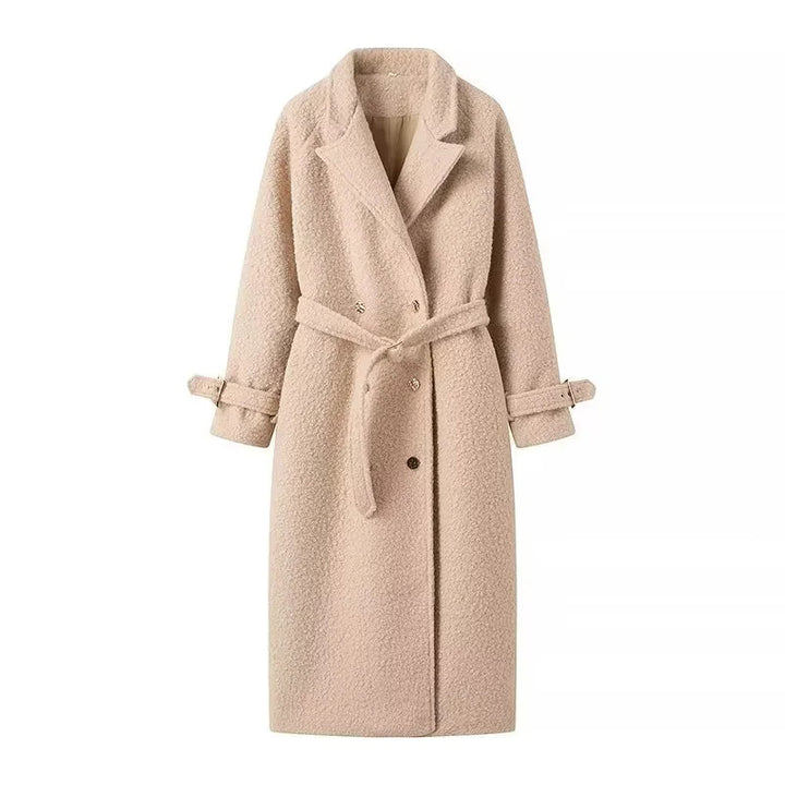 Damen nan luxuriöser Kuschel‑Wollmix‑Mantel mit taillierendem Gürtel und übergroßem Schalkragen Drune