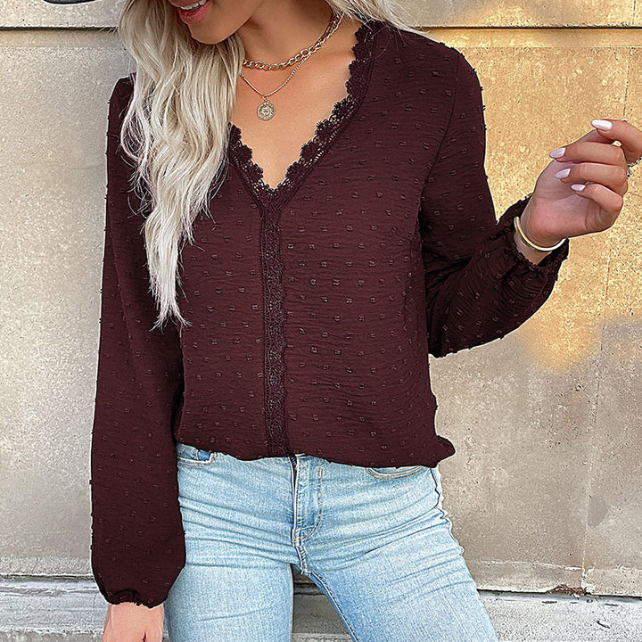 Damen Elegante Bluse mit Rüschendetails und Spitzenakzent Drune