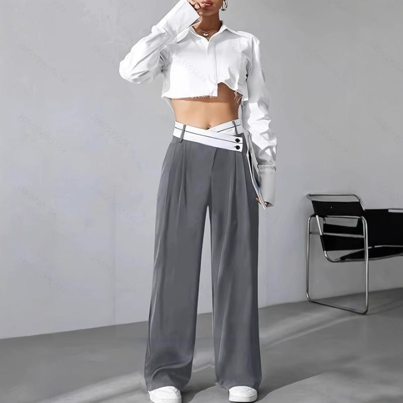 Damen Modische Palazzo-Hose mit asymmetrischem Bund Drune