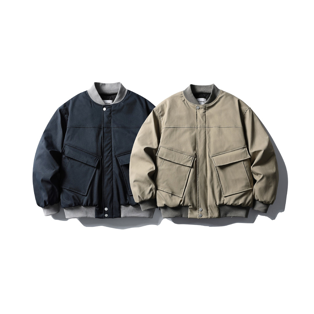 Unisex Kurzboxy wattierte Bomberjacke im Utility‑Look mit Rippenkragen Drune