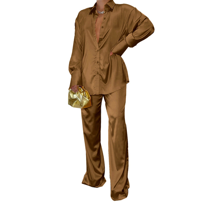 Damen Satin-Hemd und Palazzo-Hose Lounge-Set Drune