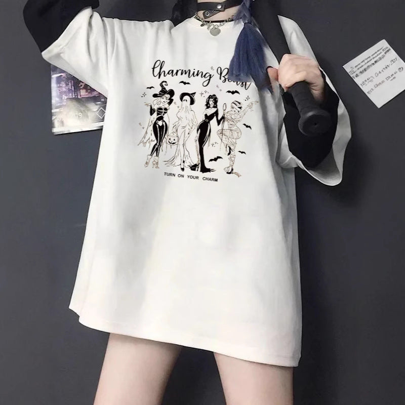 Damen T-Shirt mit künstlerischem Skelettmotiv und einzigartigem Druck Drune