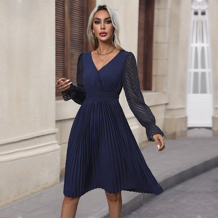 Damen Elegantes Faltenkleid mit transparenten Ärmeln Drune