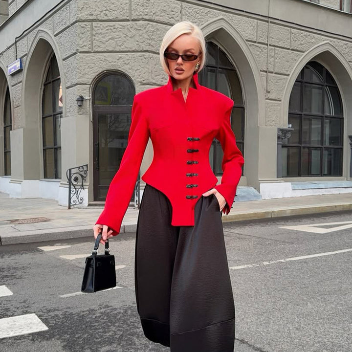 Damen Taillierter Stehkragen-Blazer mit Korsett-Tailierung Drune