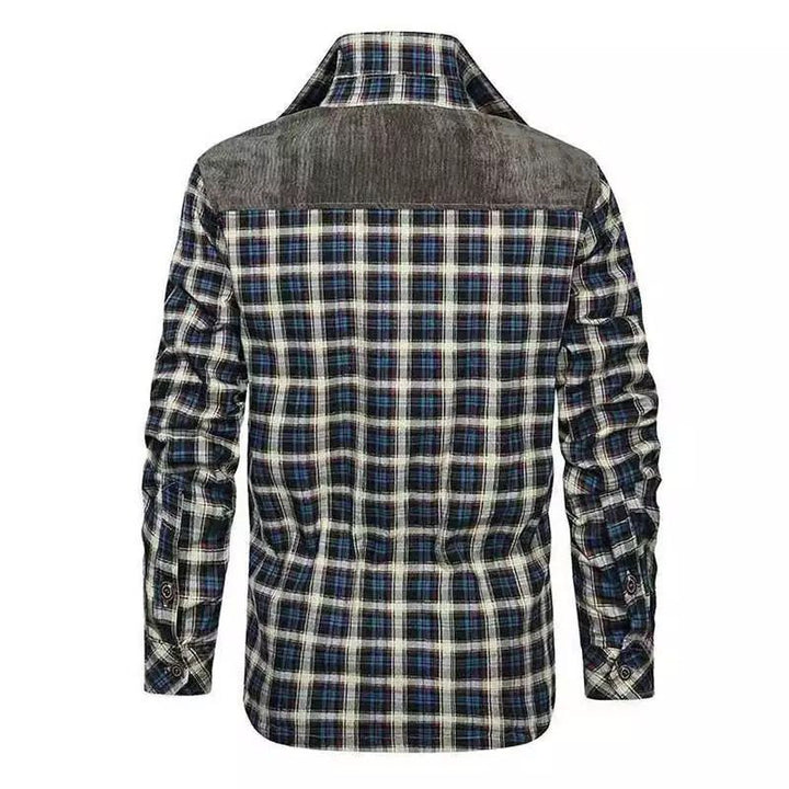 Herren gefütterte Karo-Hemdjacke mit Teddyfleece-Innenfutter, Brustpattentaschen und Schulterbesatz Drune