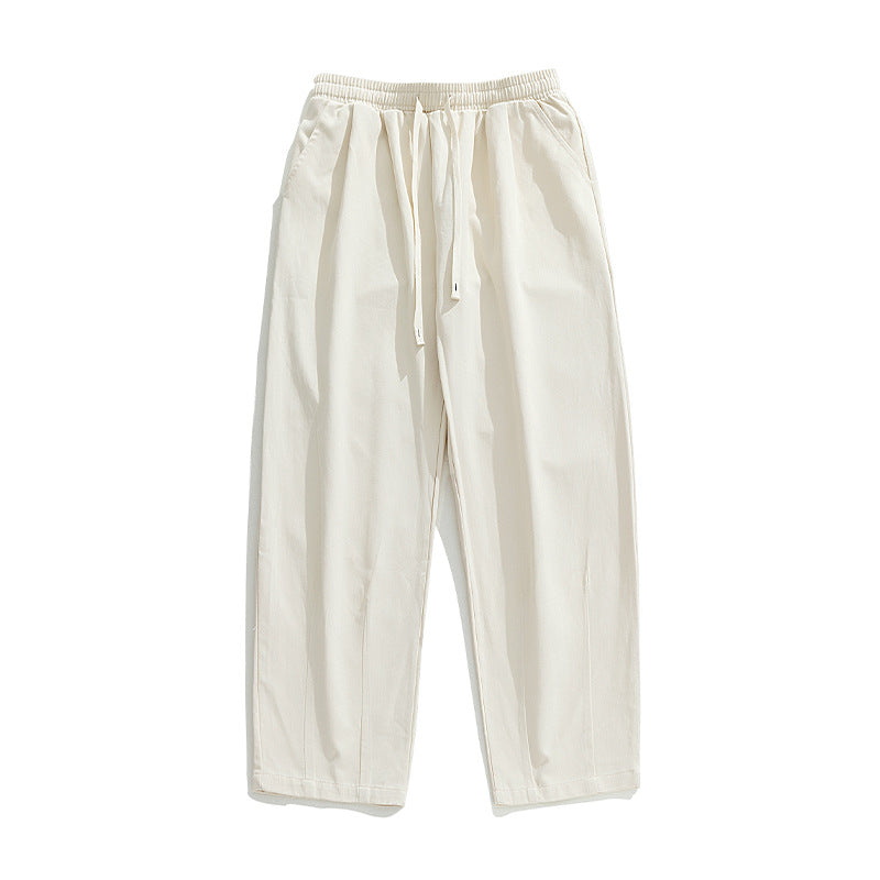 Unisex Leichte Leinenoptik-Loungehose mit elastischem Bund, geradem Palazzoschnitt und kontrastierendem Kordelzug Drune