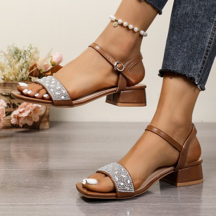 Damen Riemensandaletten mit funkelnder Strass-Applikation und elegantem Blockabsatz Drune