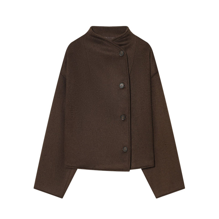 Damen nan kurzes Wollcape mit asymmetrischer Knopfleiste Drune