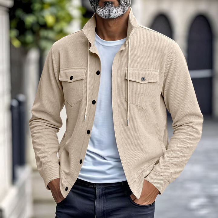 Herren nan funktionale Cord-Hemdjacke mit hohem Stehkragen, Kordelzug und aufgesetzten Pattentaschen Drune