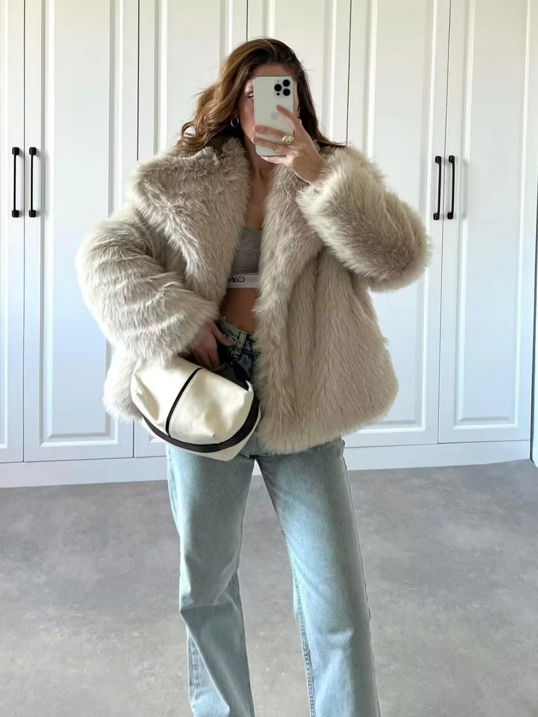 Drune | Embrace Cropped Große Revers Plüschjacke