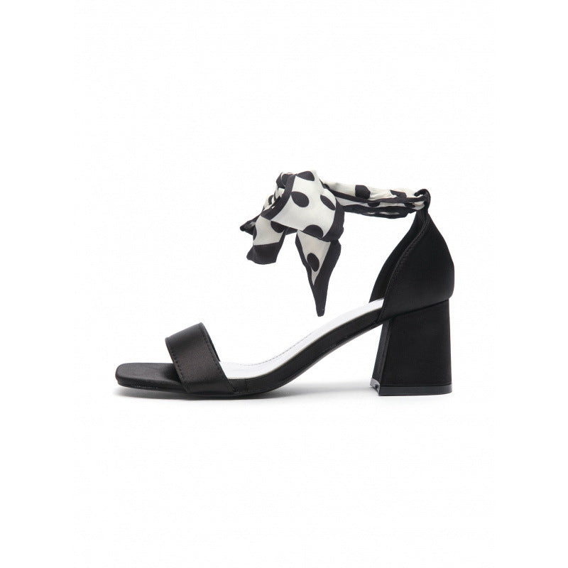 Damen elegante Sandalen mit modischer Schleifenverzierung und komfortablem Blockabsatz Drune