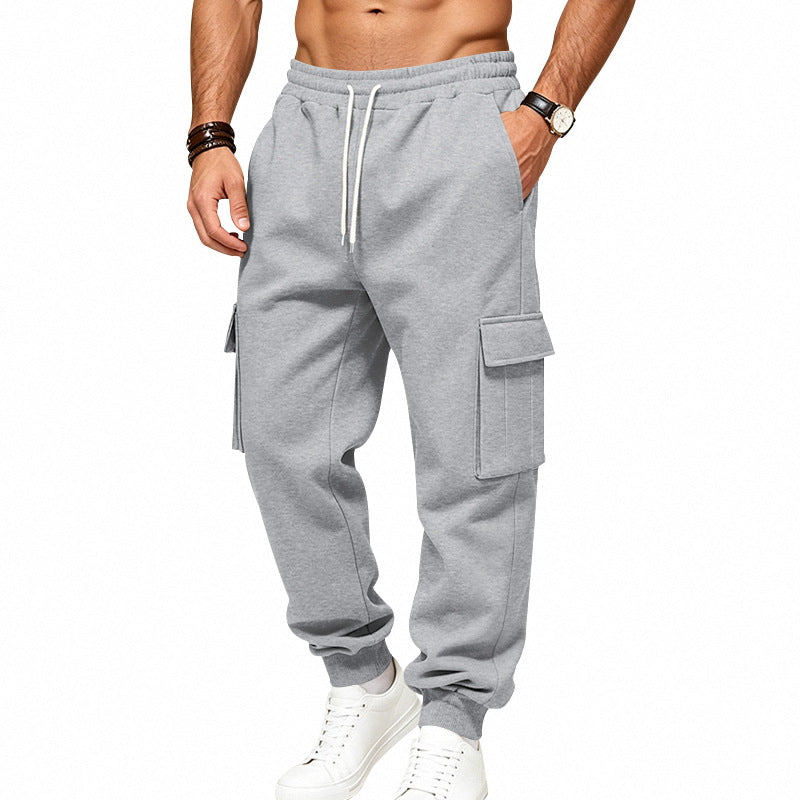 Herren Cargo-Jogginghose aus Sweat mit Kordelzug, elastischen Bündchen und großen Klappentaschen Drune