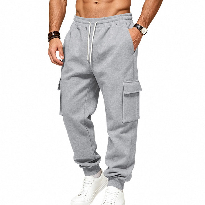 Herren Cargo-Jogginghose aus Sweat mit Kordelzug, elastischen Bündchen und großen Klappentaschen Drune