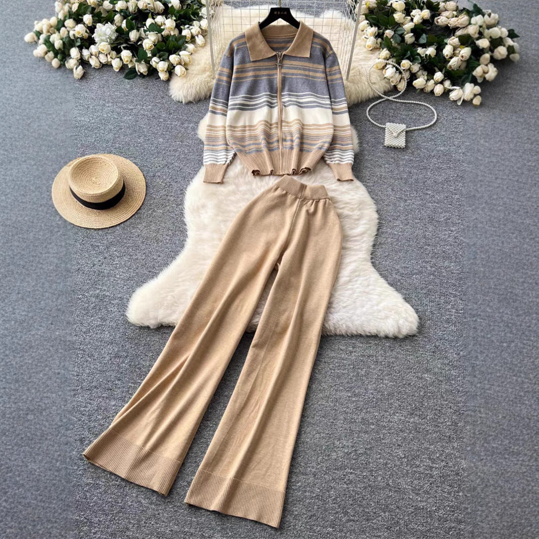 Damen modisches Freizeit-Loungewear-Set mit Reißverschluss und breitem Bein Drune