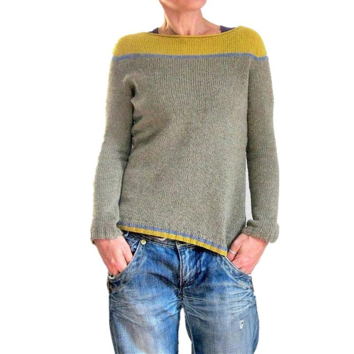 Damen nan gemusterter Norwegerstrickpullover mit weitem Rundhalsausschnitt und lässigem Oversize-Schnitt Drune