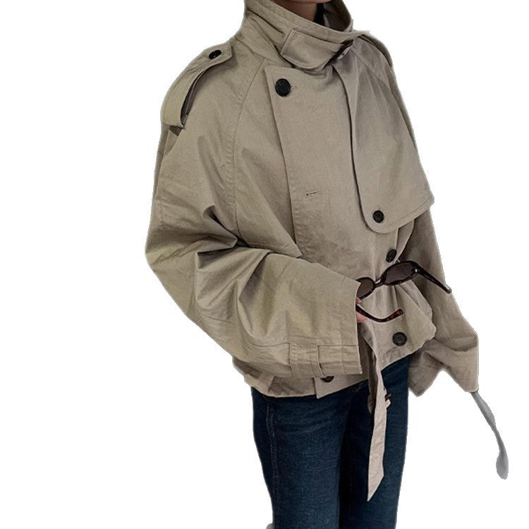 Damen Trenchcoatjacke mit herausnehmbarer Kapuze und modischem Gürtel Drune
