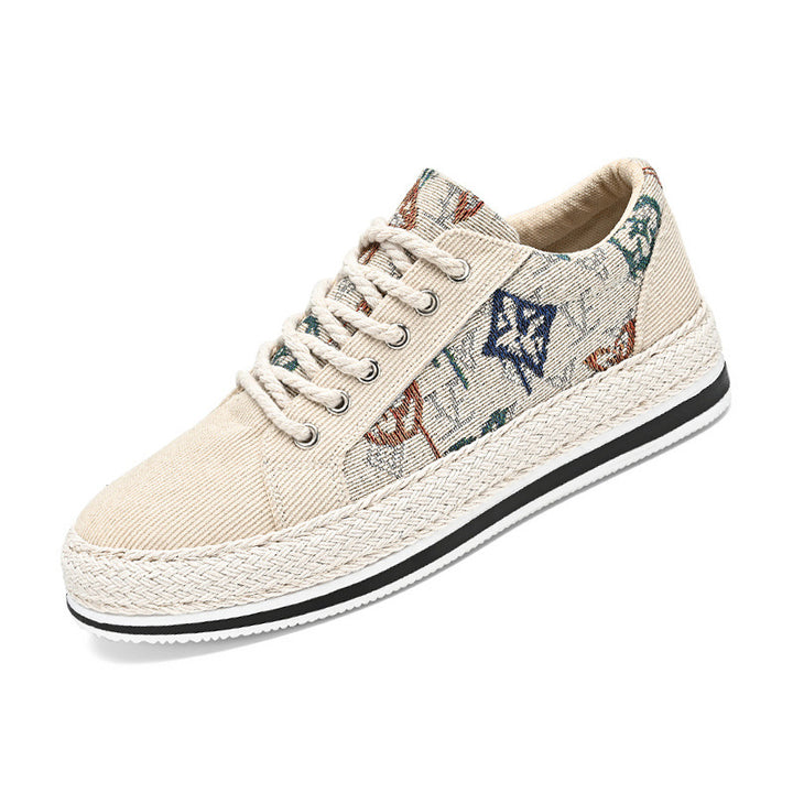 Damen bestickte Canvas‑Sneaker mit Quastenanhänger und geflochtener Plateausohle Drune