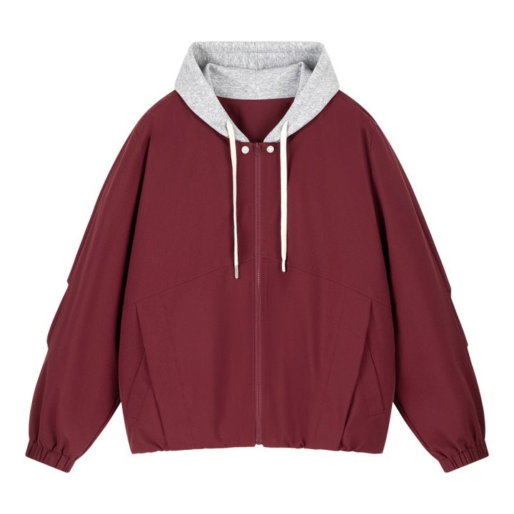 Unisex Oversize Kapuzen‑Zipjacke mit kontrastiertem Kapuzenfutter und elastischem Saum Drune