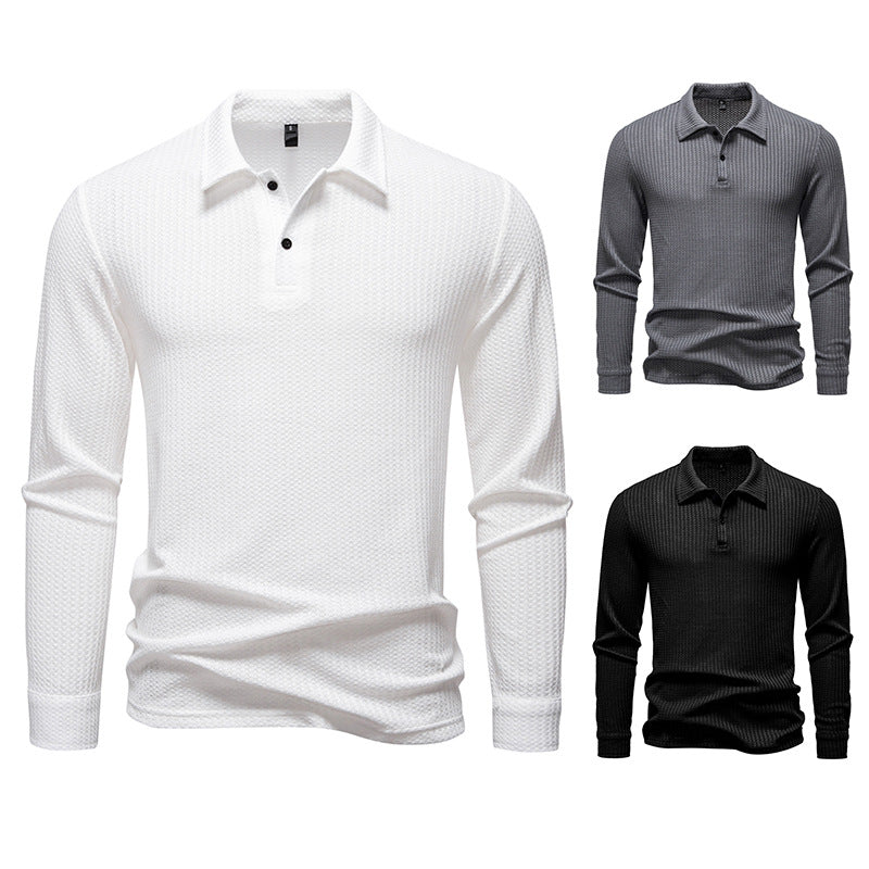 Herren Waffelstrick-Poloshirt mit Halbknopfleiste und Hemdkragen Drune