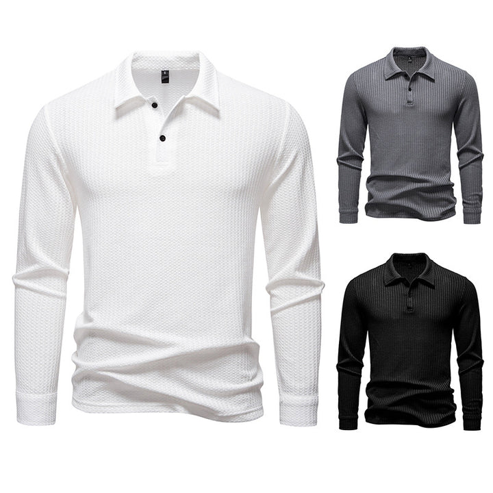Herren Waffelstrick-Poloshirt mit Halbknopfleiste und Hemdkragen Drune