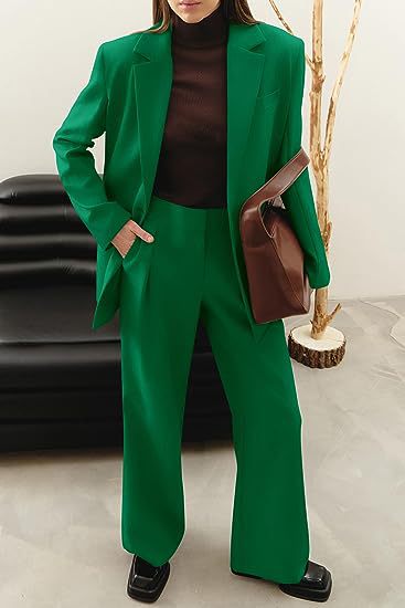 Damen nan Longblazer-Set mit kastiger Oversize-Silhouette, strukturierter Schulterpartie und hochtaillierter Palazzo-Hose Drune